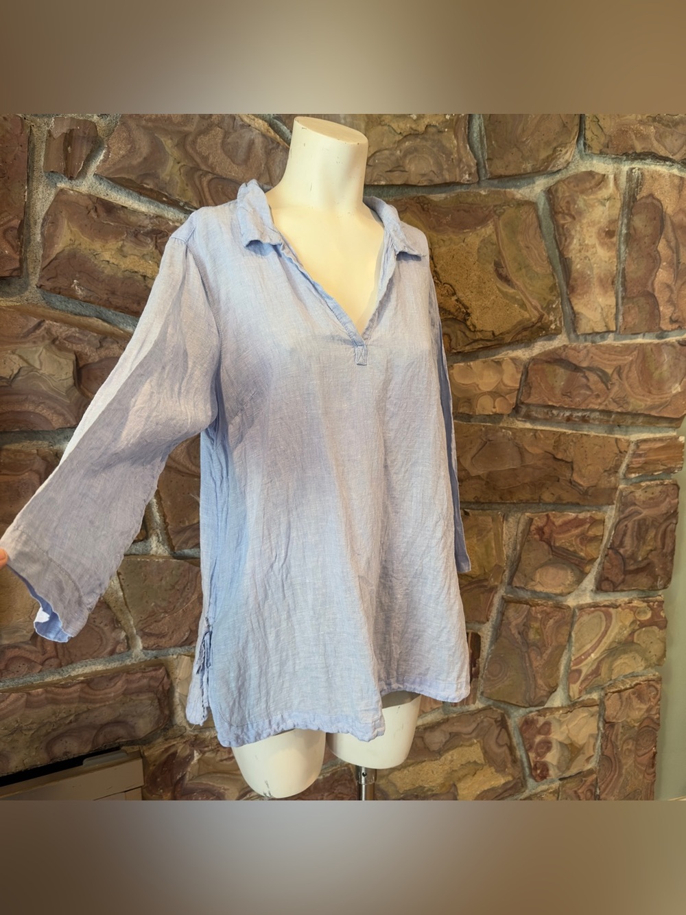 Sigrid‎ Olsen Linen V-Neck Tunic Sz Medium  100%linen soft blue summer vacation